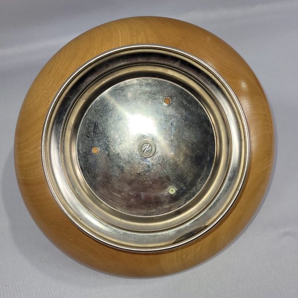 Nutcracker Vintage Wooden Bowl  10" Wood & Chrome Metal Nut Christmas Dish - Picture 3 of 3